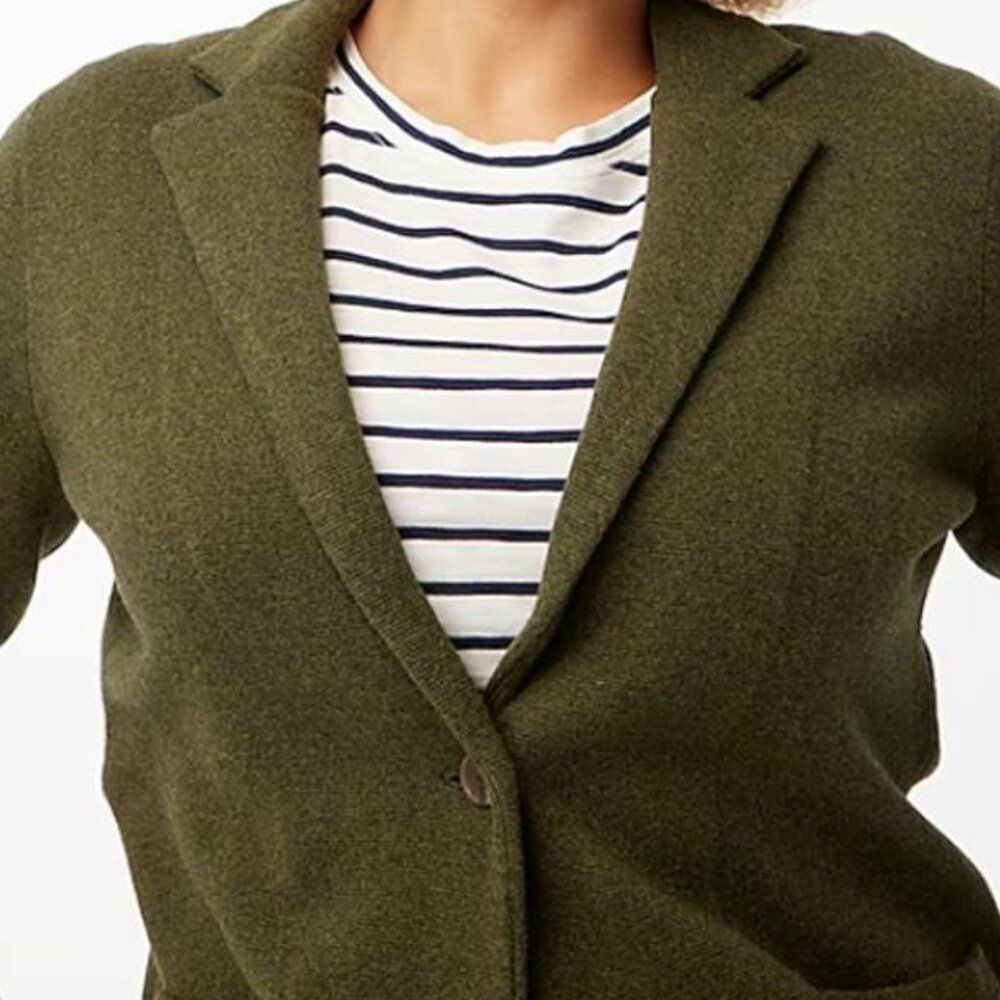J Crew Women's Schoolboy Sweater Blazer One Button Front Coat 100%Cotton Medium - Picture 3 of 7